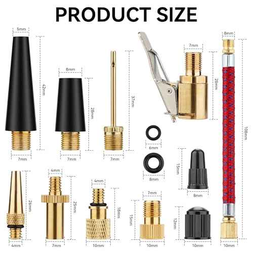 DDJ Presta to Schrader Valve Adapter Set, 21-Piece Brass Kit with Ball Pump Needles, Universal Fit for Bikes and E-Scooters