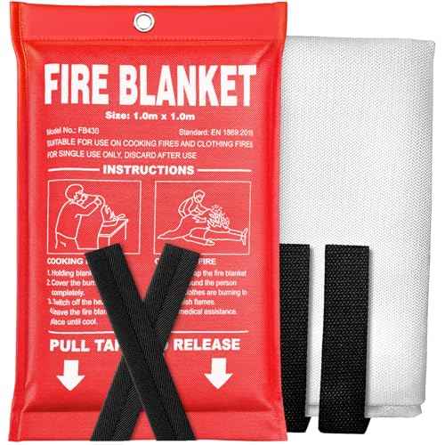 Fire Blanket - 40" x 40" Prepared Emergency Fire Blanket for Home and Kitchen, RV, Grill, Fireplace, Safe & Easy for Young Adults and Elderly Living Alone
