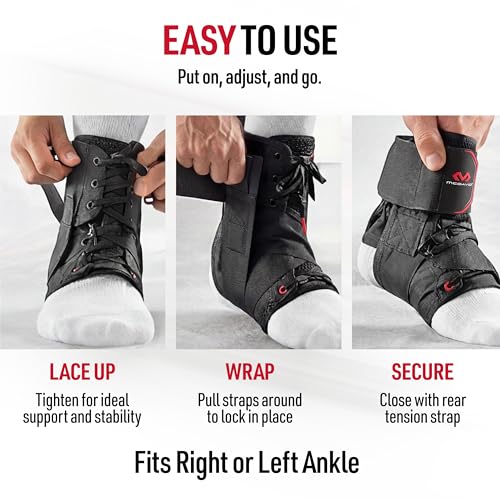 Medium Black Lace-Up Ankle Support Brace with Side Stabilizers for Sports and Recovery