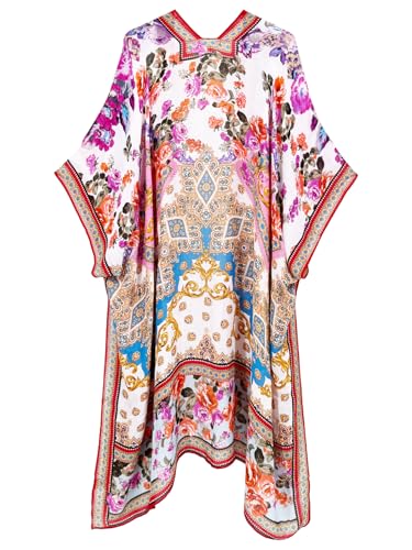 Chinese Rose Oversized Boho Kimono Cardigan for Women - Lightweight Summer Cover-up