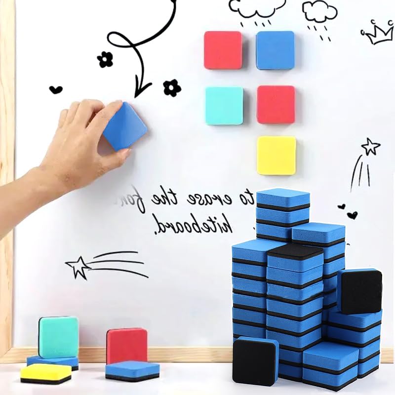 30 Pack Magnetic Dry Erase Erasers - 2x2 Inch Whiteboard Cleaners for Office & Home, Reusable Felt Eraser Pads for Glass Boards & Planner Accessories（Black）