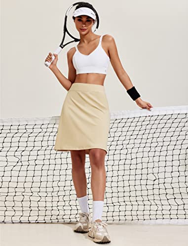 Women's 20-Inch High-Waisted Golf Skorts with Pockets - Medium Light Khaki