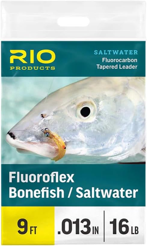 RIO Products Fluoroflex Bonefish Tapered Leader - 100% Fluorocarbon Fly Fishing Leader for Saltwater Species - Abrasion Resistant - Available in 8lb, 10lb, 12lb, 16lb, and 20lb