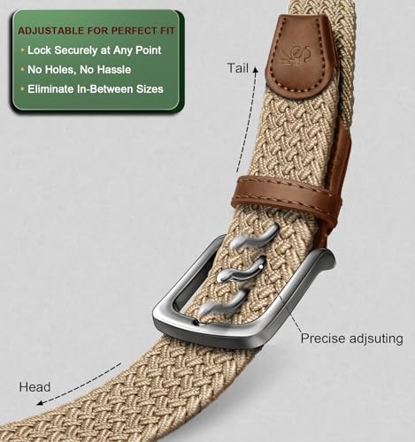 Men's Stretch Woven Braided Web Golf Belt 30-34 Inch Adjustable Multi-Pack - Beige & Dark Gray