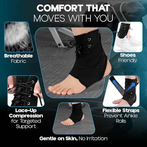 Ankle Brace lace up Stabilizers Adjustable Ankle Support for Sports Protect, Sprained Ankle, Ligament Damage, Injury Recovery (Medium Size)