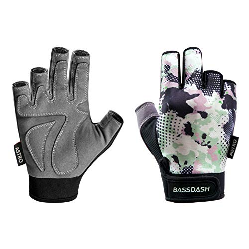 Fishing Gloves Men Women Fingerless Kayak & Paddling Gloves Black Spot Camo Medium