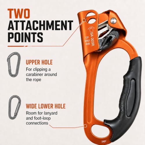 Right Hand Orange Hand Ascender Rope Clamp Climbing Gear CE UIAA Certified
