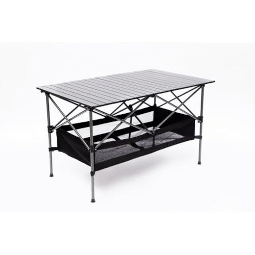 YISH W24172214 Folding Sturdy Aluminum Roll Storage Basket, Rectangular Portable Table with Easy Carrying Bag for Outdoor Camping Picnics Beach BBQ Fishing, Black