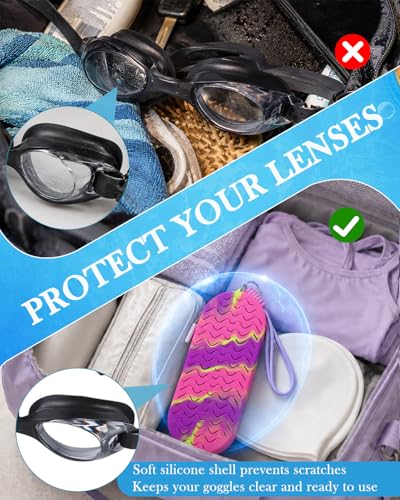 Large Ventilated Swim Goggle Case - Silicone with Drainage Holes - Purple Pink Yellow Gradient