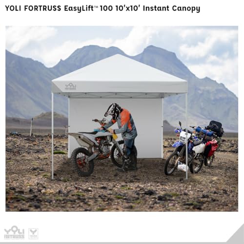 YOLI FORTRUSS EasyLift 10’x10’ Pop Up Instant Canopy with Reinforced Y-Truss Frame, 99% UV Protection, Water Resistant & Fire-Retardant Top, 4 Height Settings with Sidewall and Wheeled Carry Bag
