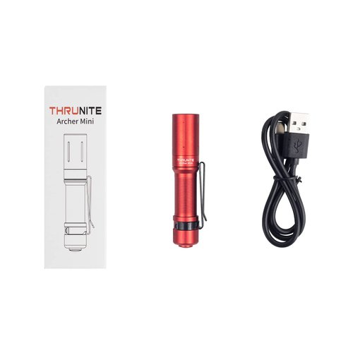 ThruNite EDC Flashlight Archer Mini, 405 Lumens Tail Switch LED Flashlight, USB C Rechargeable Little Pocket Penlight for Camping, Outdoor, and Emergency - Red Cool White