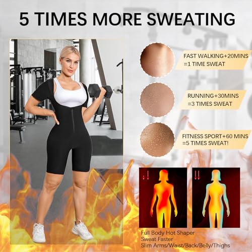Women Sauna Suit Full Body Waist Trainer with Shorts - Blue, Large