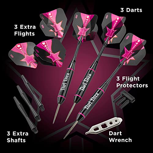 Dart Diva Steel Tip Darts Set with Case - Pink & Black, 22 Grams