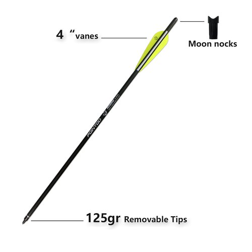 Pointdo 20inch Carbon Crossbow Bolts Crossbow Hunting Arrows with 4" Vanes and Replaced Arrowhead/Tip (12 Pack) (Yellow White&Broadheads)