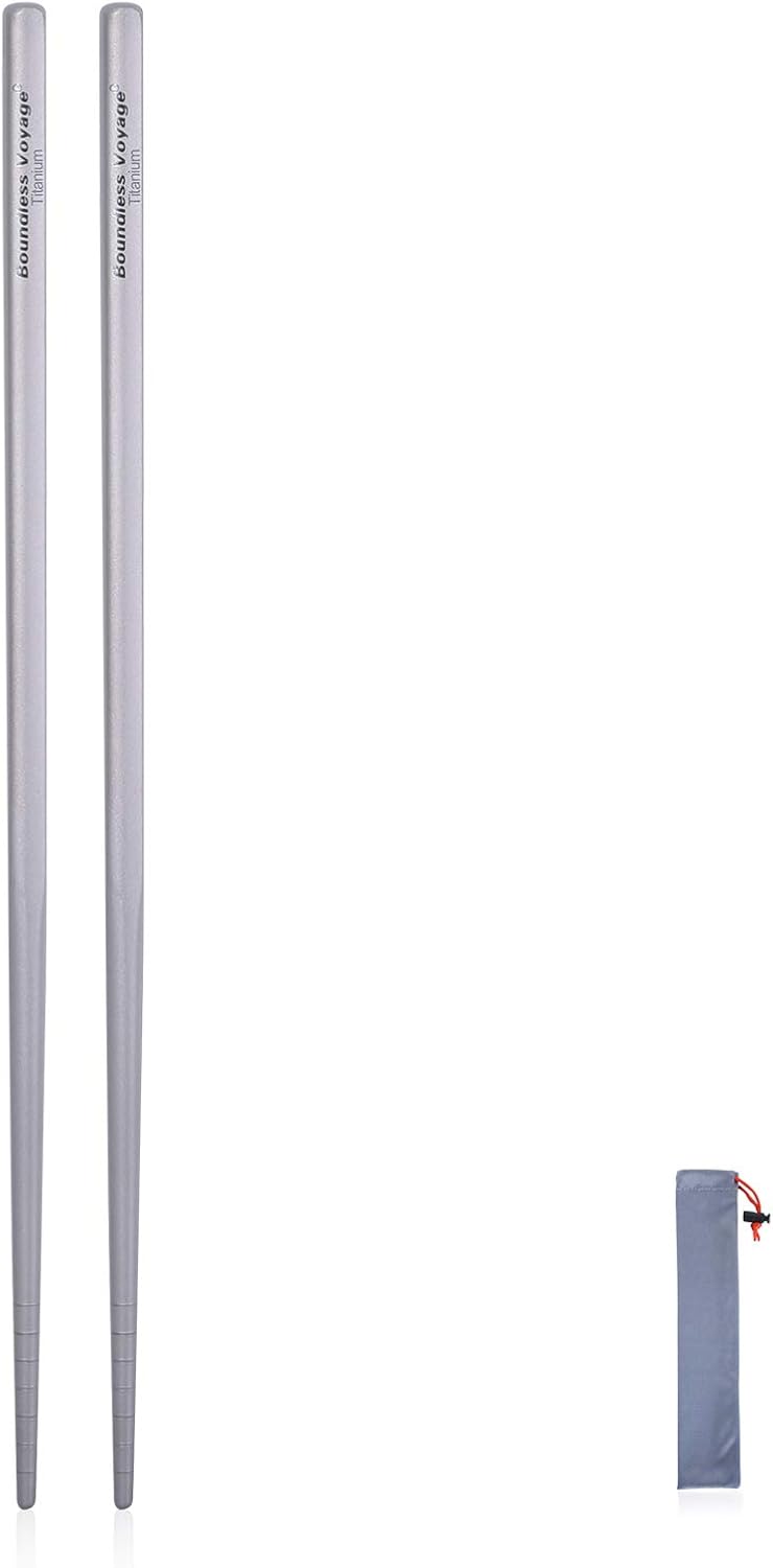 iBasingo Titanium Chopsticks Square Ultralight (15g) Skidproof Chinese Chopsticks for Camping, Travel & Home Use, Reusable Metal Utensil Durable Outdoor Cutlery (1 Pair Ti1001T)