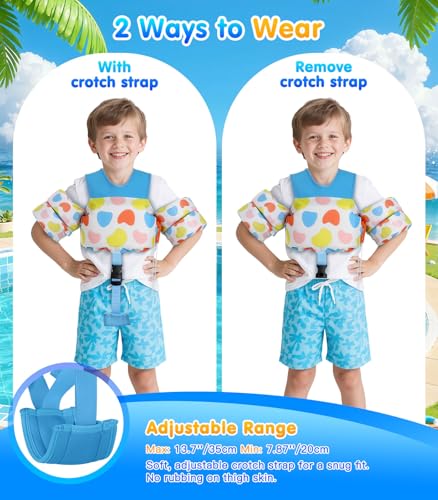 Toddler Swim Vest for 30-66 lbs with Cartoon Water Wings & Adjustable Straps - Irregular Colorful Dot