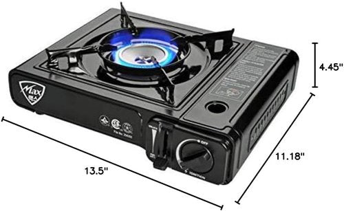 Max Gas Stove MS-2500 (Black), 8000 BTU, Camp Stove, with Carrying Case