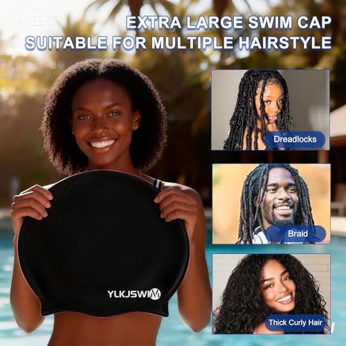 Extra Large Waterproof Swim Cap for Braids Dreadlocks & Curly Hair - Black & Blue