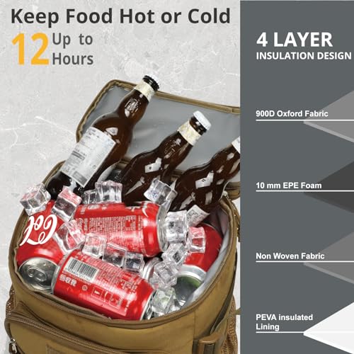 Brown 25L Insulated Cooler Backpack Water-Resistant Camping Bag with Multiple Pockets