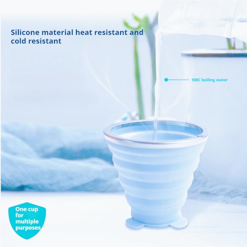 JIALWSJWAN Silicone Collapsible Travel Cup with Lid, 270ml, Blue