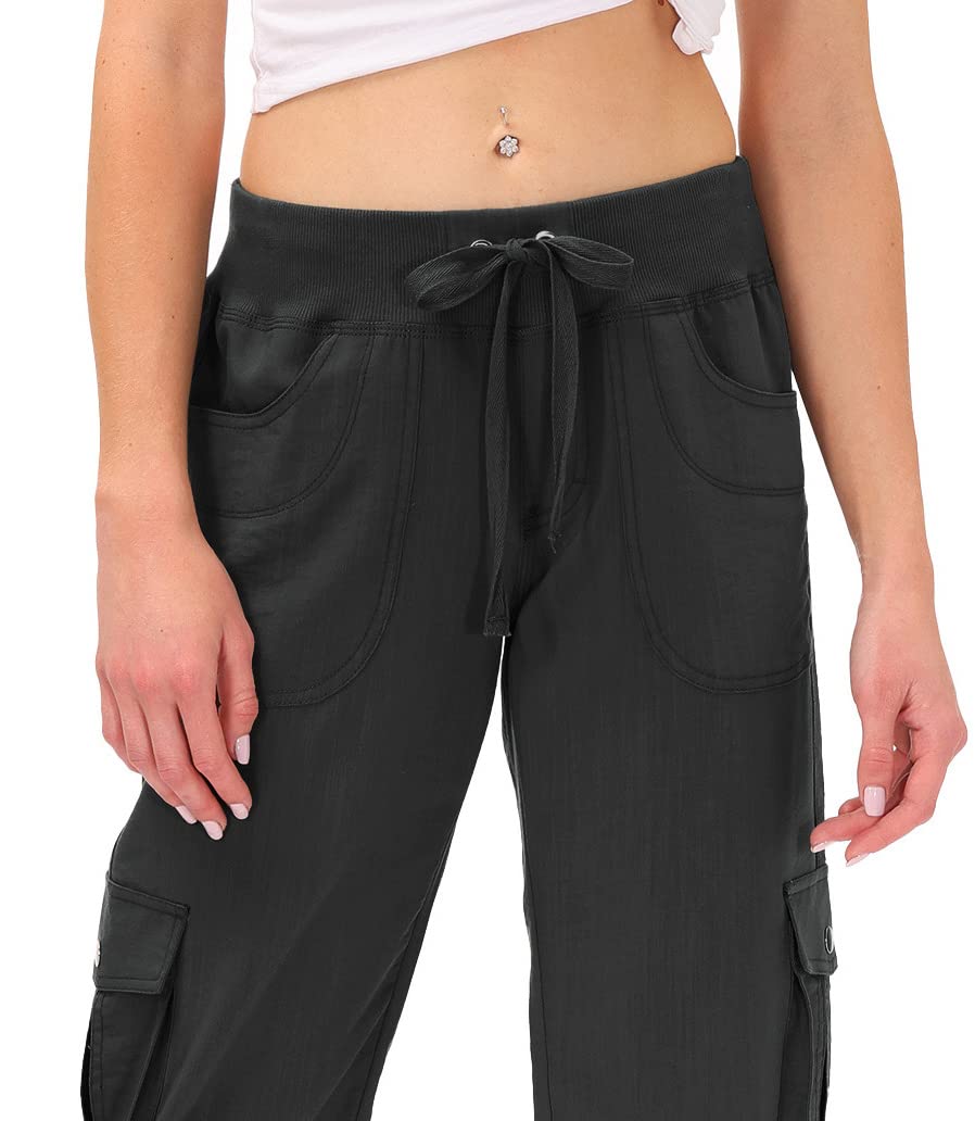MoFiz Womens Capris with Pockets Loose Fit Casual Capri Pants Dressy Lightweight Ladies Baggy Cargo Pants for Hiking Dark Grey 2XL