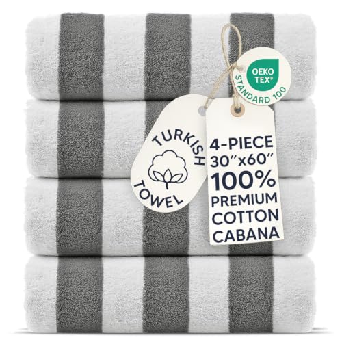 4 Pack Gray Turkish Cotton Pool Beach Towels - Premium Quality 30x60 Inches