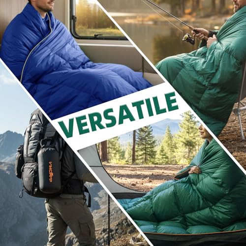 Down Camping Blanket - Lightweight Packable Outdoor Warm Blanket - Green/Brown