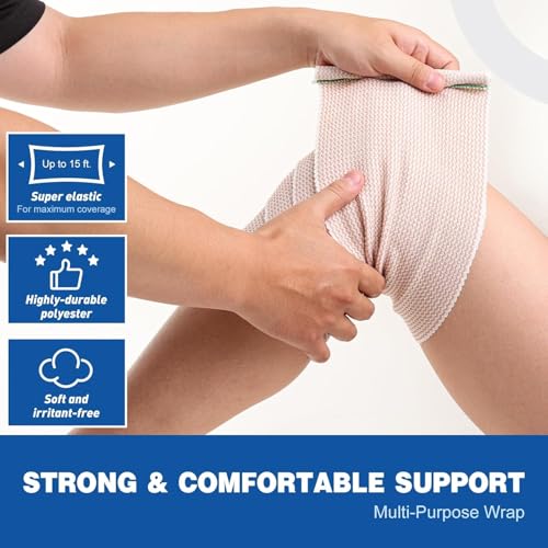AZEN Premium 10 Pack Elastic Bandage Wrap 6 Inch, Compression Wrap Bandage for Legs, Lymphedema Wraps for Legs, Ankle, Knee, Tummy