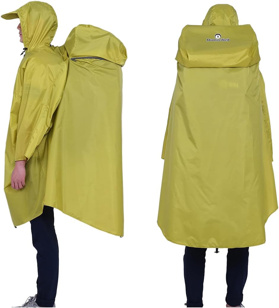Adventure World Globotrekker Backpack Poncho Lightweight Waterproof Rain Poncho for Hiking, Camping, Travel & Outdoor Use