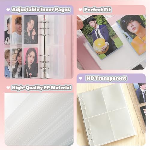 Kpop Photocard Binder PU Leather 6-Ring Album with Magnetic Closure, 30 Pack Pages