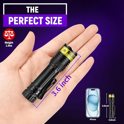 DARKDAWN UV Flashlight 365&395nm Black Light Mini USB Rechargeable Ultraviolet LED Blacklight Woods Lamp Powerful Fluorescent Portable Detector for Pet Urine Stains, Money, Resin Curing£¨2 Pack£©
