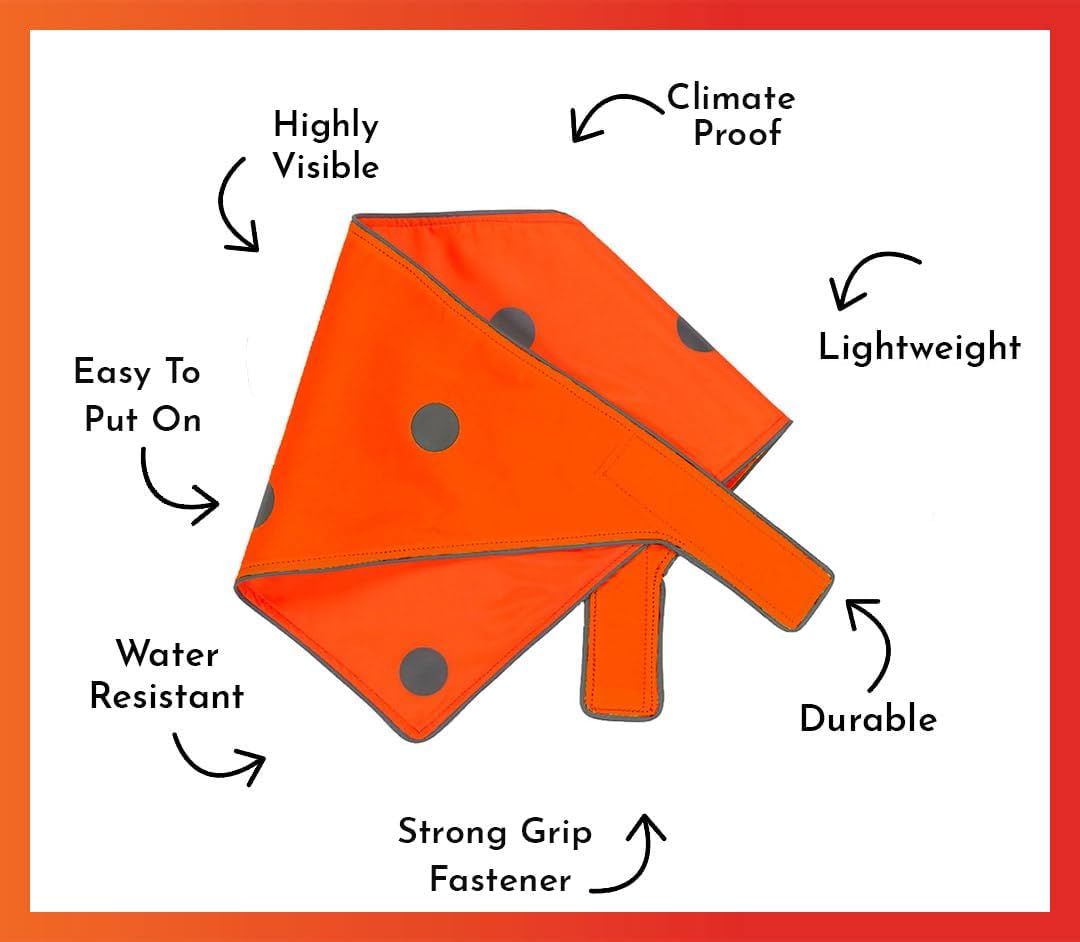 SPOT THE DOG! Reflective Dog Bandanas - High Visibility Safety Dog Accessories for Small, Large Dogs, Orange Collar, Scarf, Kerchief, Bib for Hunting, Camping, Walking at Night (Blaze Orange, M-L)
