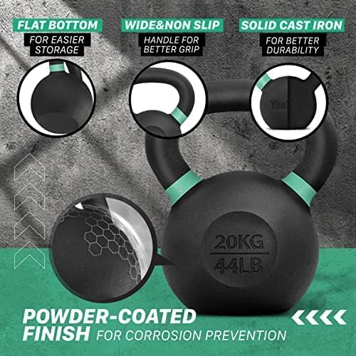 Yes4All Kettlebell Cast iron/Powder Coated Kettlebell Bundle 44LB + 53LB - Easy Grip Handle for Strength Training, Home Gym
