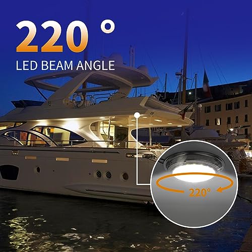 12V Marine Dome Light with Stainless Steel Base and White LED, 5.5 Inch Surface Mount