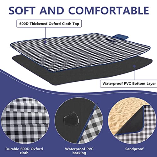 Blue Outdoor Picnic Blanket 80x60 Inch Waterproof Sand Mat for Beach Camping