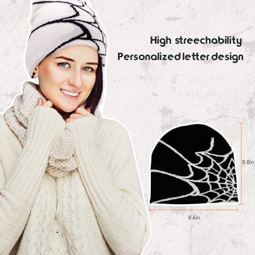 Beanies Hats Men,Y2K Gothic Spider Pattern Wool Streetwear Headwear Winter Knit Beanies Hats for Men Women