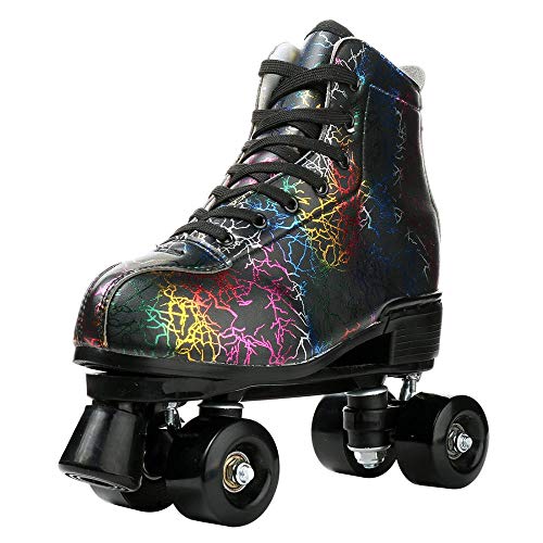 Lightning Black Roller Skates for Men Women 38 High-Top Double-Row Light Up Shoes