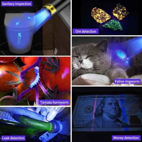 UV Flashlight Rechargeable 365nm Black Light for Pet Urine Detection, USB - C Portable Blacklight Mini Powerful Woods Lamp LED ultra violet Flashlights uv for Resin Curing, Leak Detection, Travel