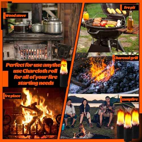 8 Rolls Camping Fire Starter Char Cloth Hand Made Emergency Fire Starter Refills for Bushcraft Hunting Outdoors Camping Survival