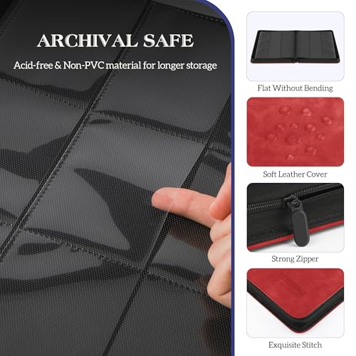 Trading Card Binder with 9 Side-Loading Pockets for 540 Cards - Red 9