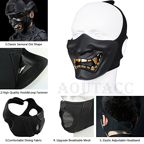 Black Airsoft Half Face Mask - Demon Monster Kabuki Samurai Oni Mask for CS Game & Cosplay