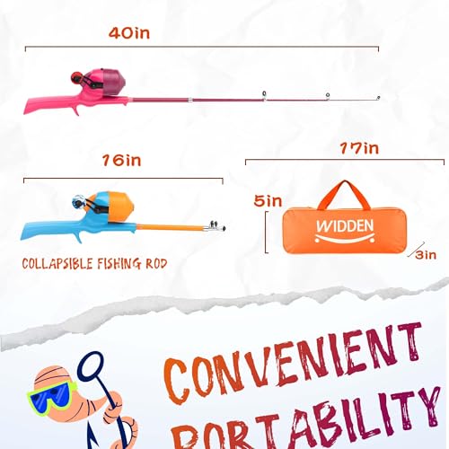 Kids Fishing Pole Set with Starter Kit - Pink & Orange for Beginners