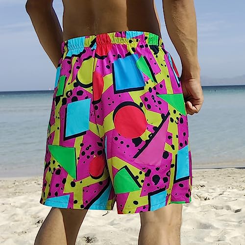 80s Bilayer for Men 90s Swim Shorts 80s Summer Party Hawaiian Beach Disco Shorts
