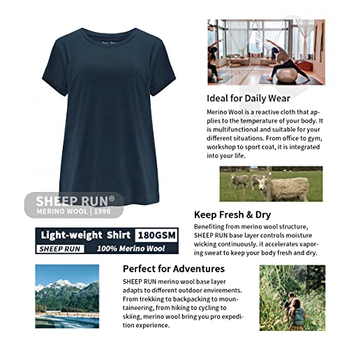 Women’s Merino Wool Base Layer T-Shirt - Breathable Wicking Hiking & Yoga Top, X-Large Teal