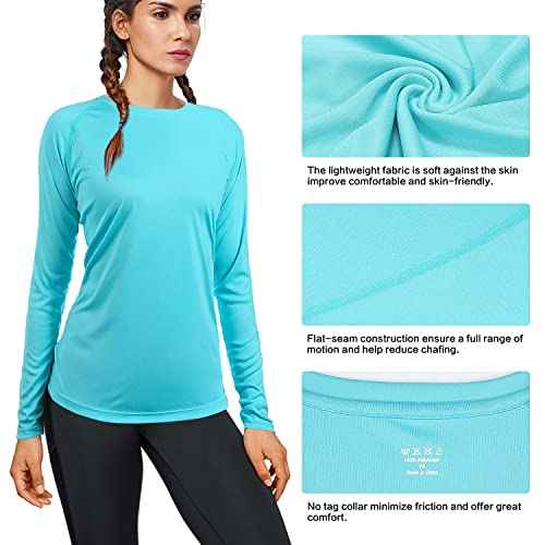 isnowood Women's Sun Protection Long Sleeve Shirts, UPF 50+ UV Rash Guard Swim Shirt, Workout Hiking Running Athletic Tops