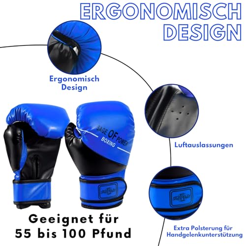 Kids Blue Boxing Gloves and Punching Mitts Set with Hand Wraps - 3-in-1 Martial Arts Gear