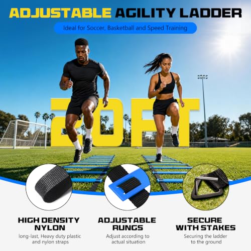 Blue 2 Pack 20ft Speed Agility Ladder Set - Adjustable Training Equipment