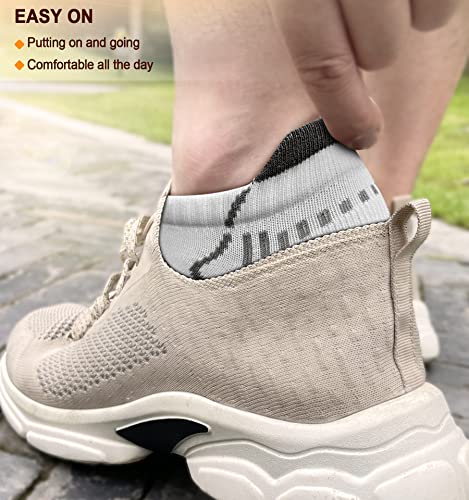Men's Running Ankle Socks 6 Pack - Cushioned Support Low Cut No Show, White/Black/Gray 10-12