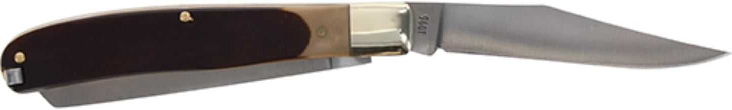 Old Timer 96OT Bearhead Trapper 7.4in Traditional Folding Pocket Knife with 2 High Carbon SS Blades, Sawcut Handle, Tweezers, and Convenient Size for EDC, Hunting, Camping, Whittling, and Outdoors