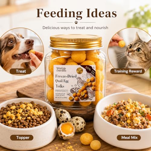 Freeze Dried Quail Egg Yolks for Dogs & Cats - 5.5 oz Treats & Meal Topper